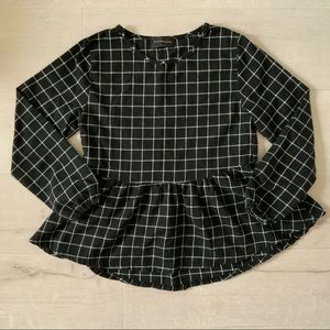 Women’s Korean Grid Patterned Peplum Blouse Top